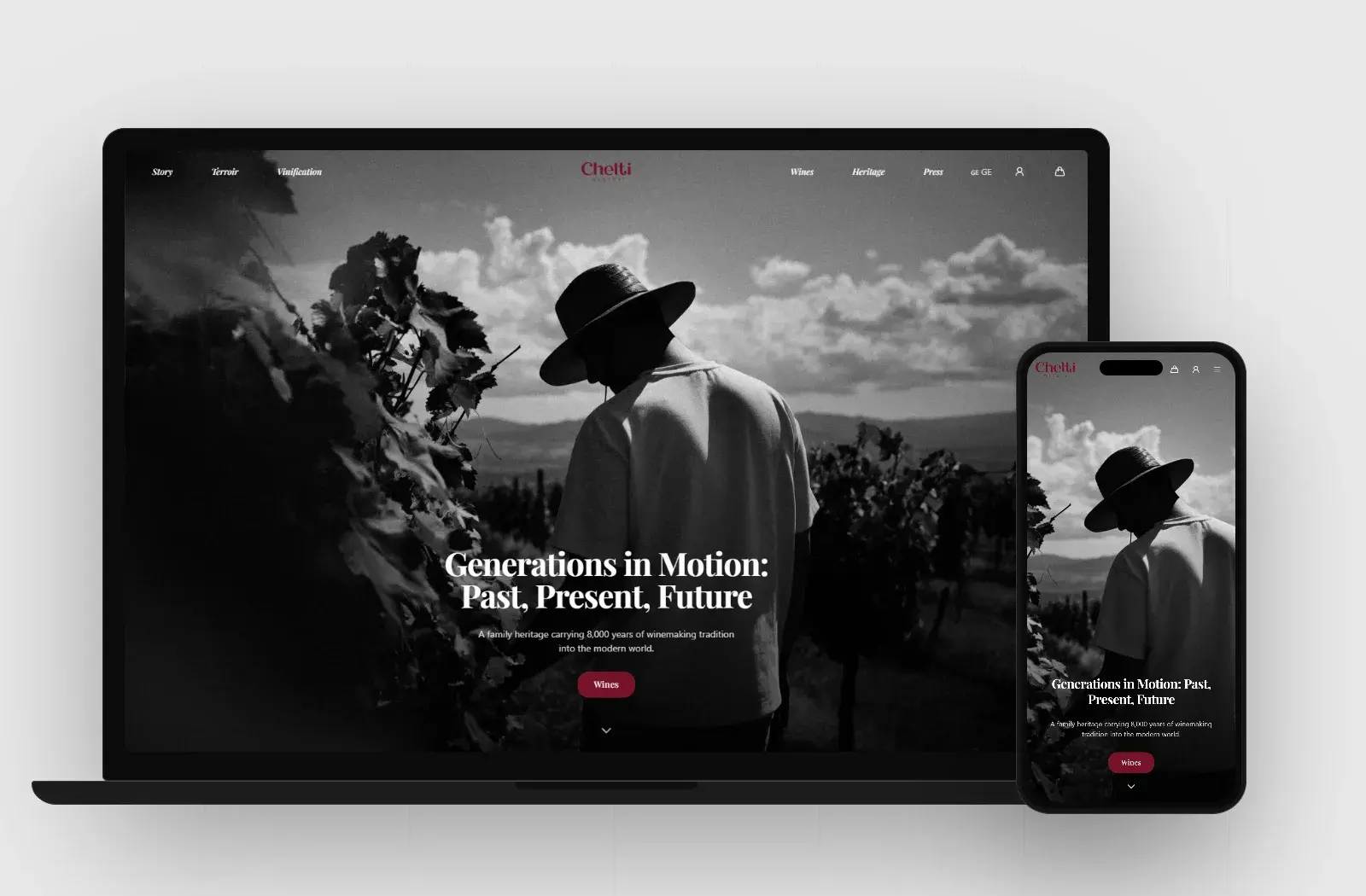 Chelti Winery website on a laptop and phone, built by SaintsHood