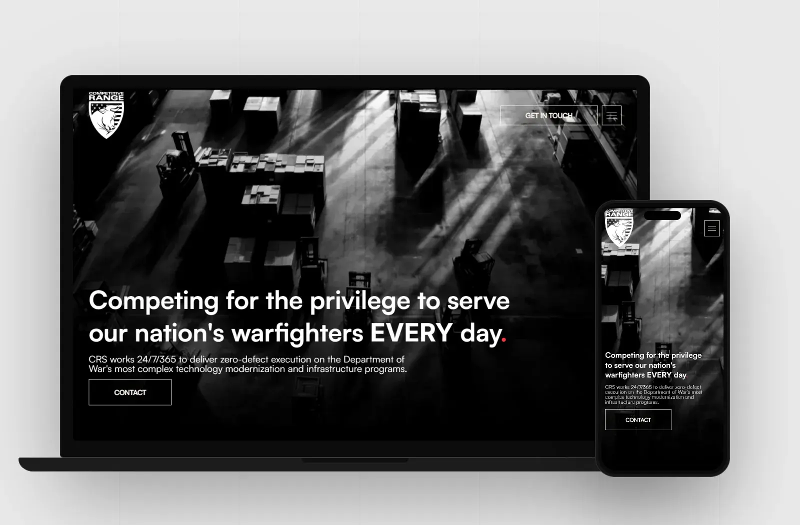 Competitive Range website on a laptop and phone, designed by SaintsHood
