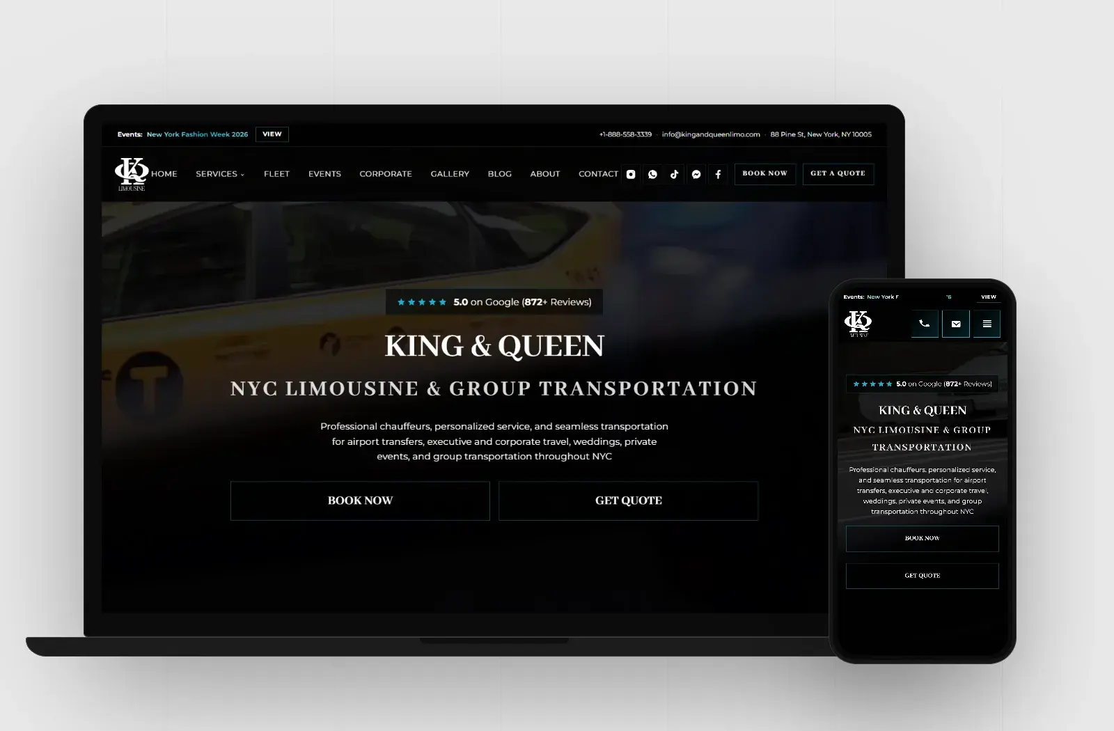 King & Queen Limo website on a laptop and phone, designed by SaintsHood
