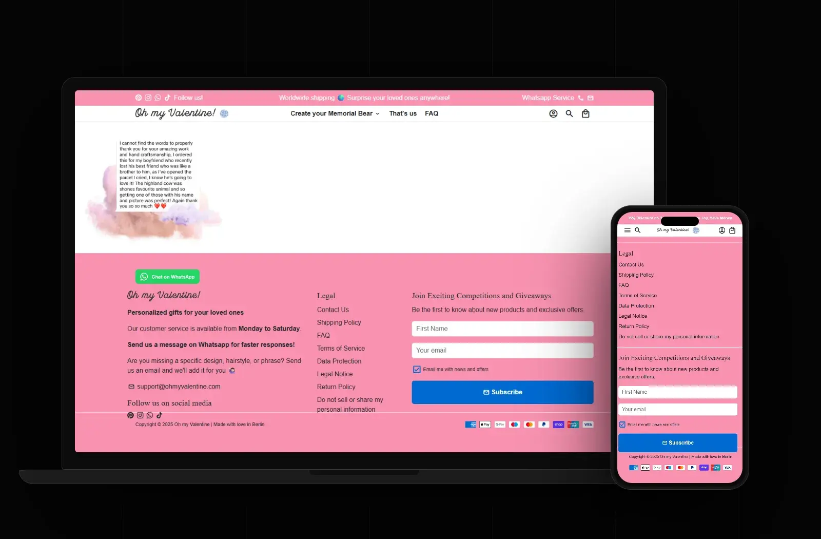 Oh My Valentine website on a laptop and phone, built by SaintsHood