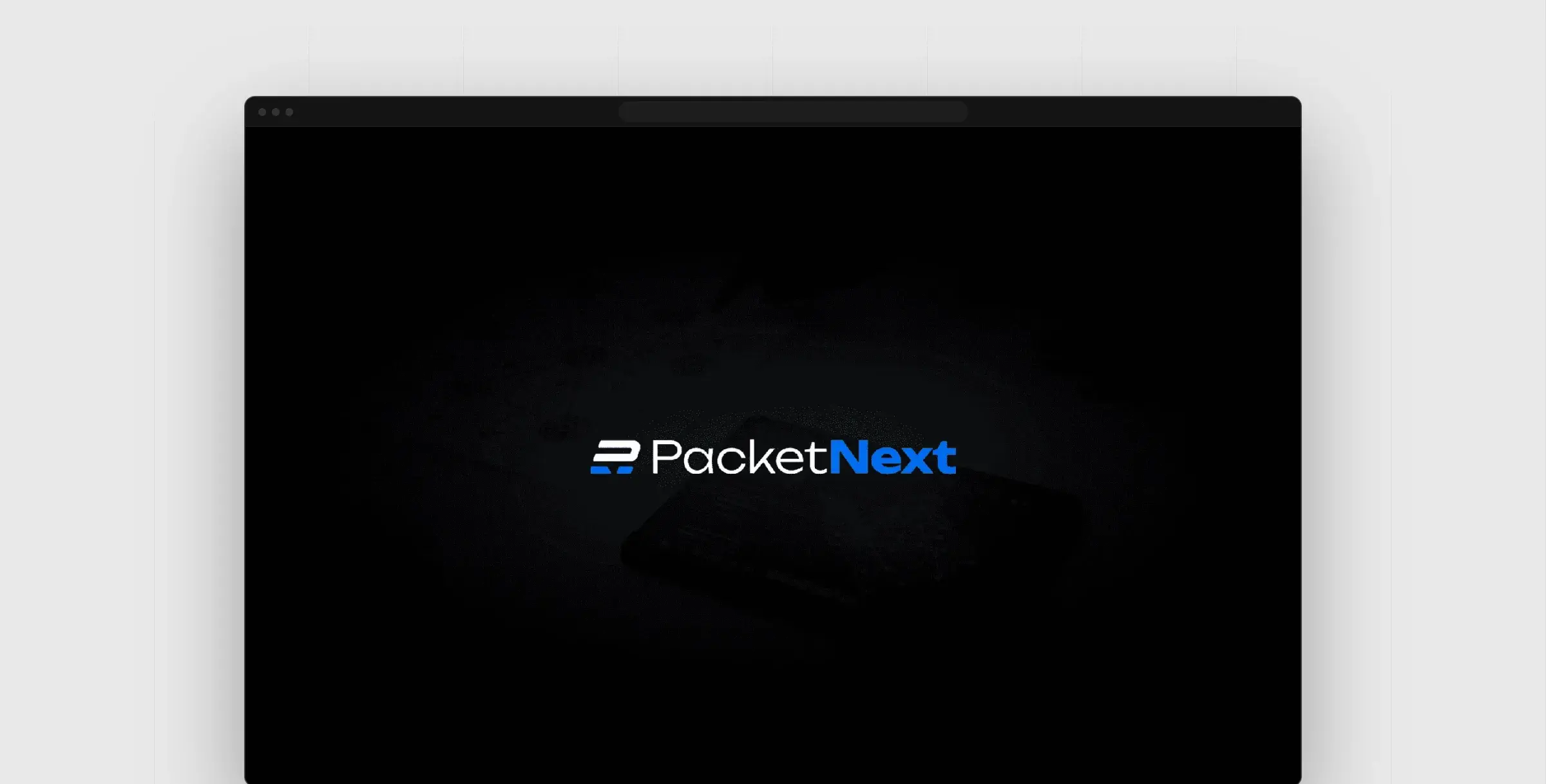 PacketNext website hero with the PacketNext logo in a browser window