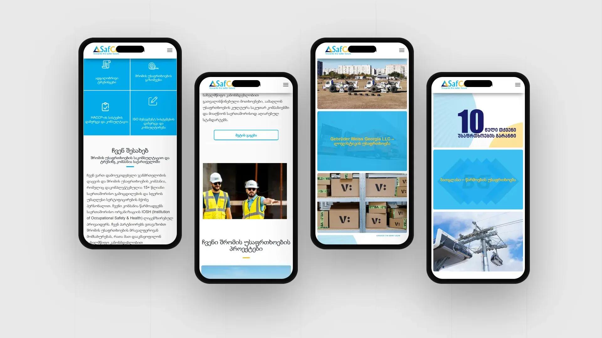 SafCo mobile website on four phones
