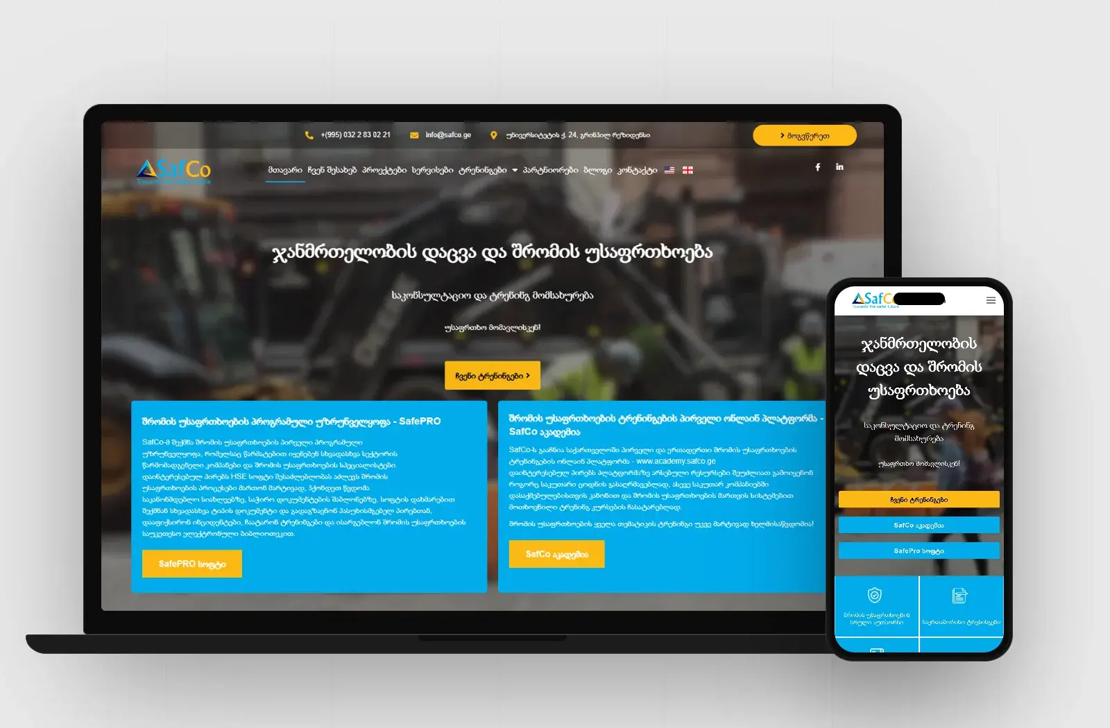 SafCo website on a laptop and phone, built by SaintsHood