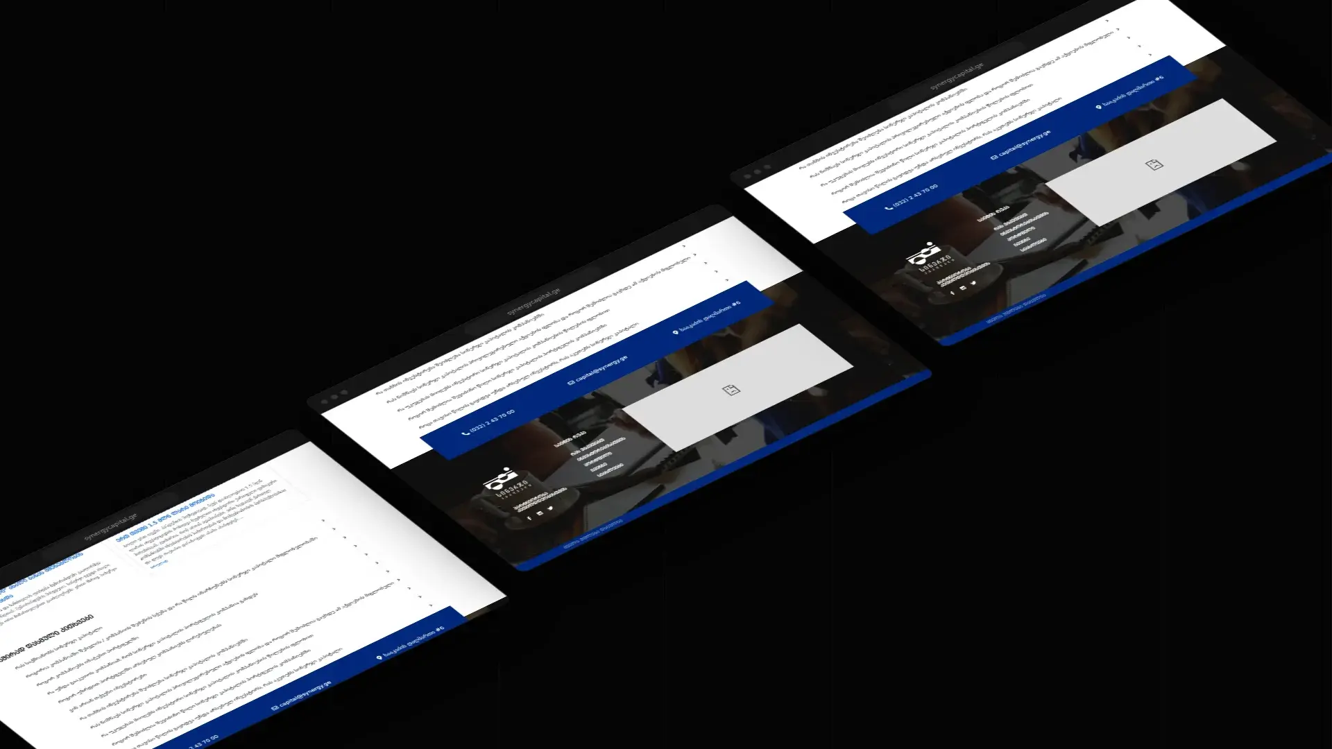 Synergy Capital website screens on desktop, shown at an angle
